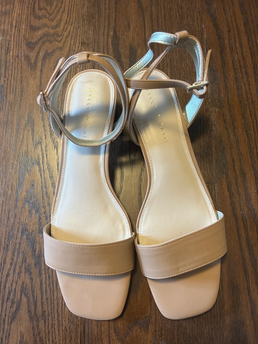 Kelly & Katie Beige Ankle-Strap Block Heel Sandals
